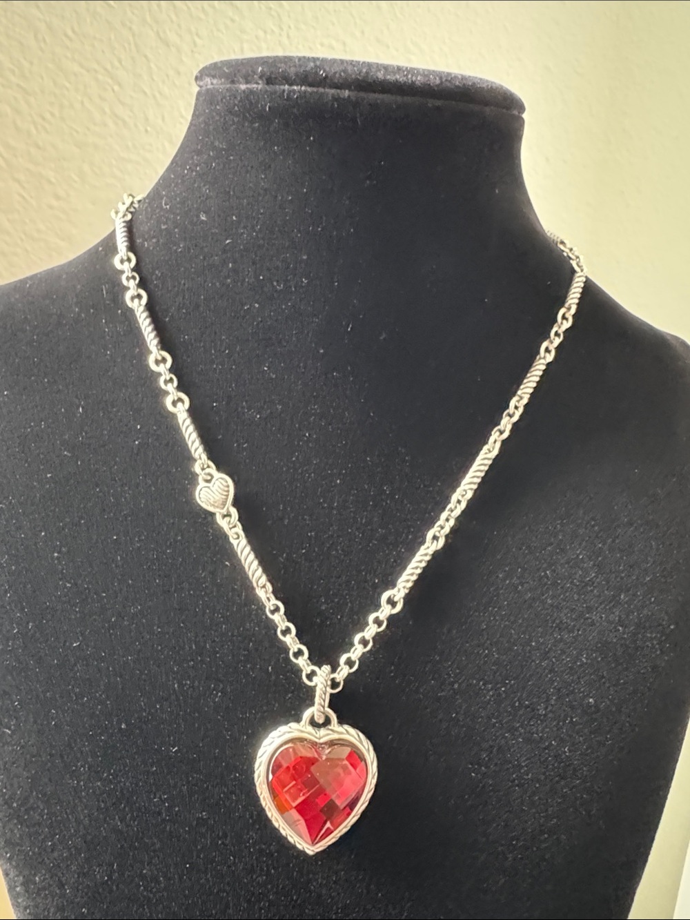 Brighton Silver Heart Reversable Necklace with Red Crystal